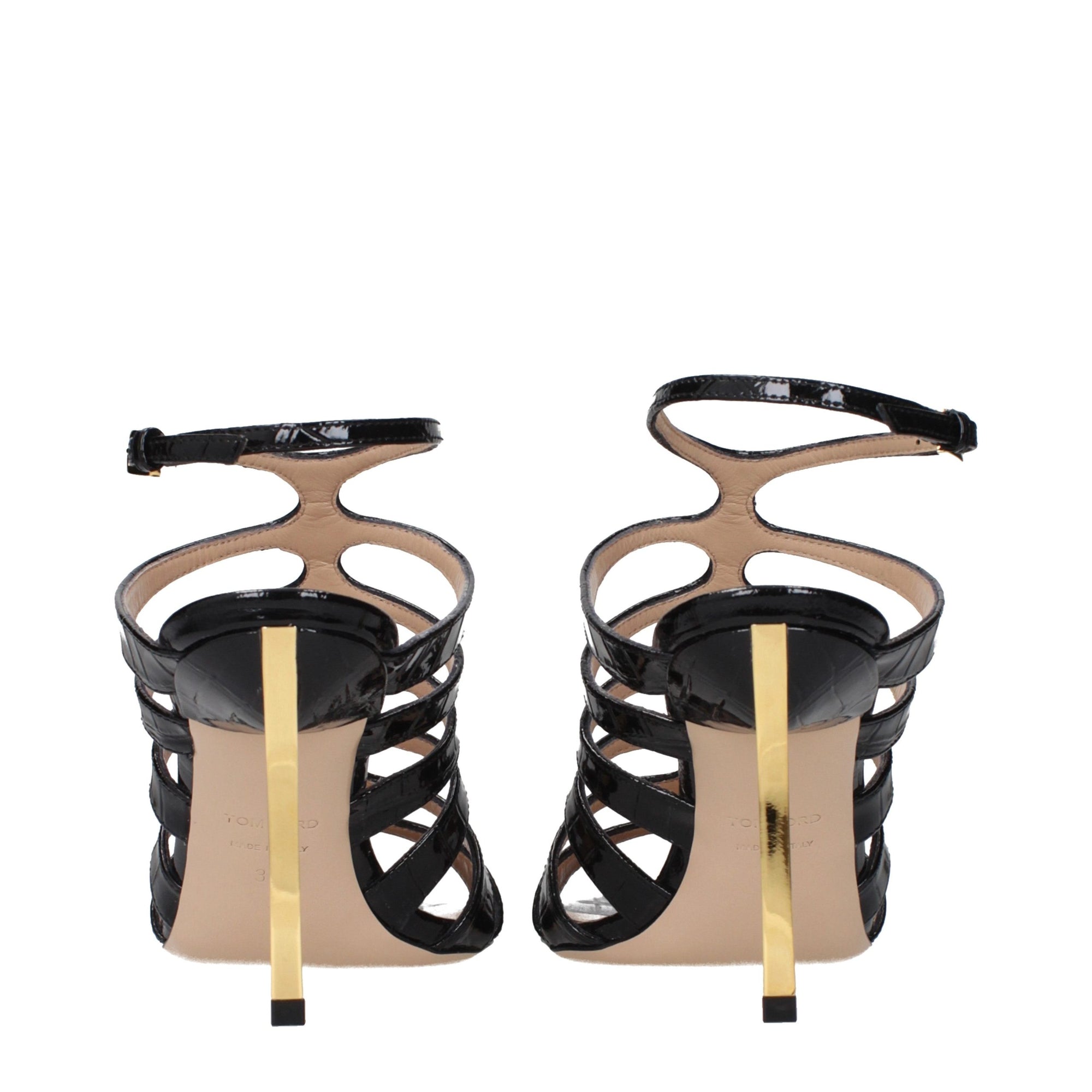 Tom Ford Crocodile Embossed Leather Stiletto Heel Sandals - Black