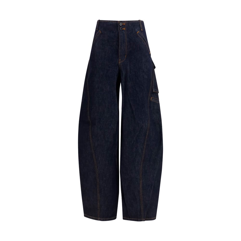 Self-Portrait Barrel Leg Cargo Jeans - Indigo Blue