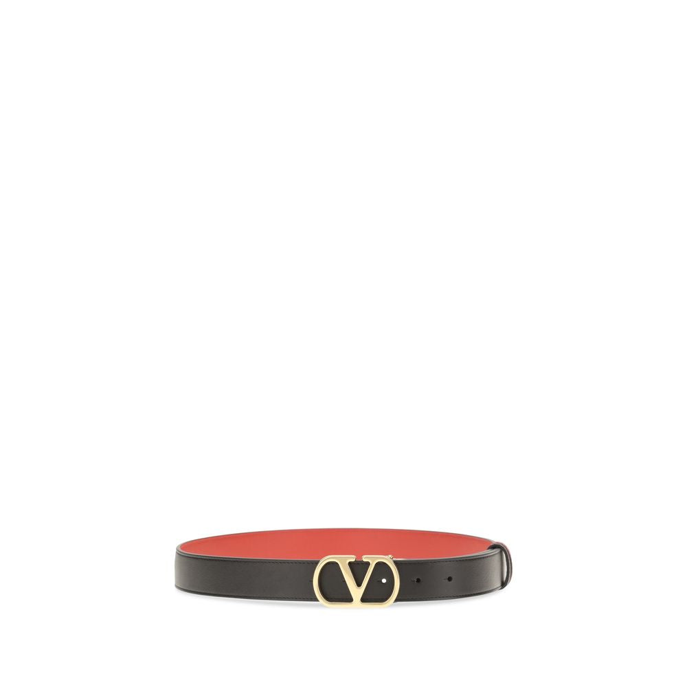 Valentino Garavani VLogo Reversible Leather Belt - Black &amp; Red