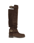 Jimmy Choo Over The Knee Biker KB Leather Boots - Brown