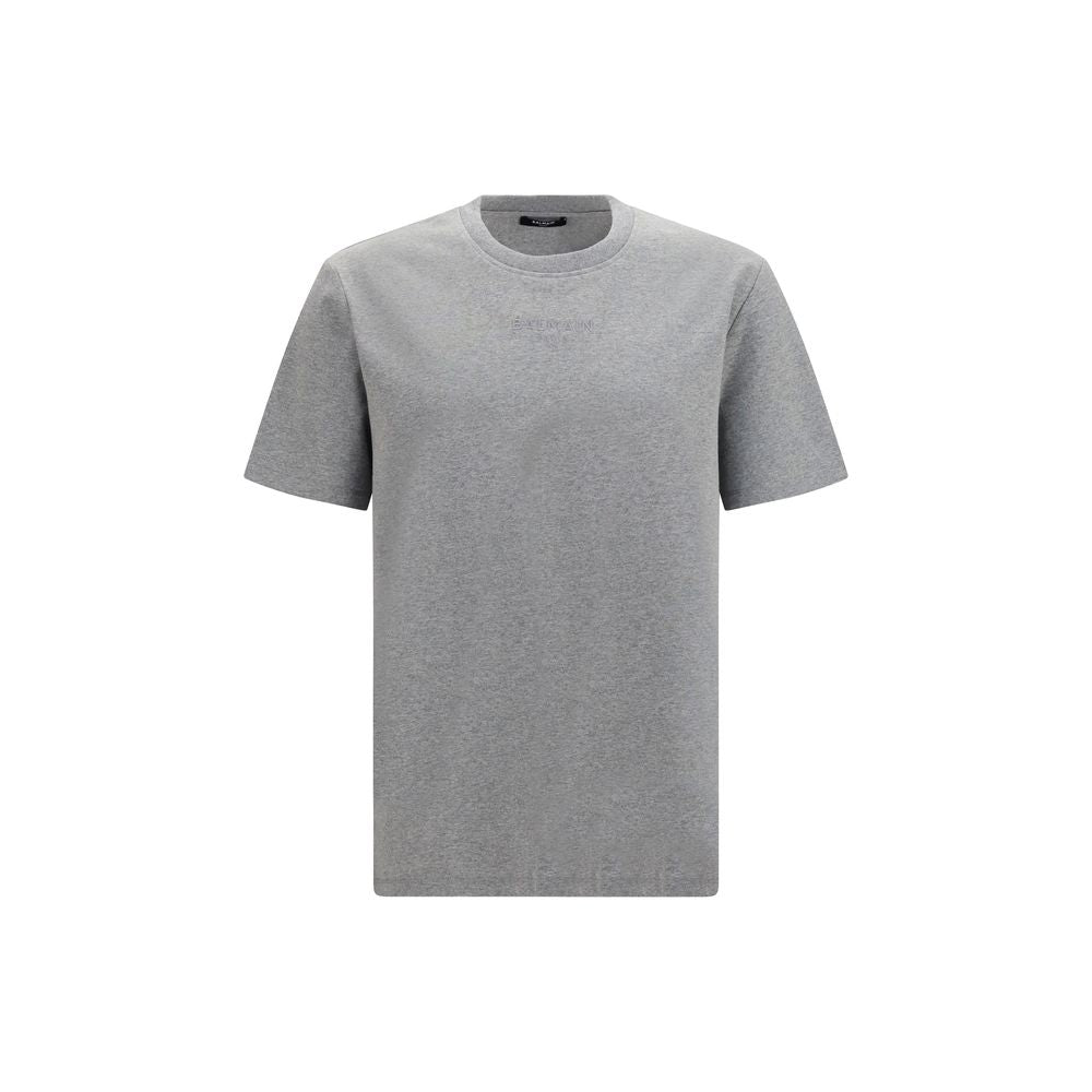 Balmain Cotton Embroidered Logo T-Shirt - Gray/Grey