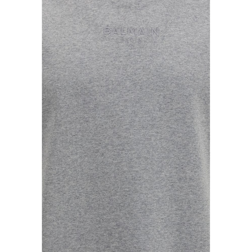 Balmain Cotton Embroidered Logo T-Shirt - Gray/Grey