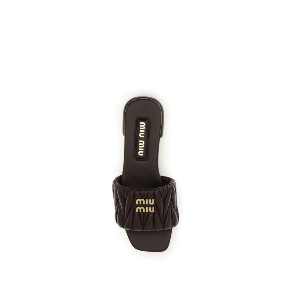 Miu Miu Matelassé Leather Flat Sandals - Brown