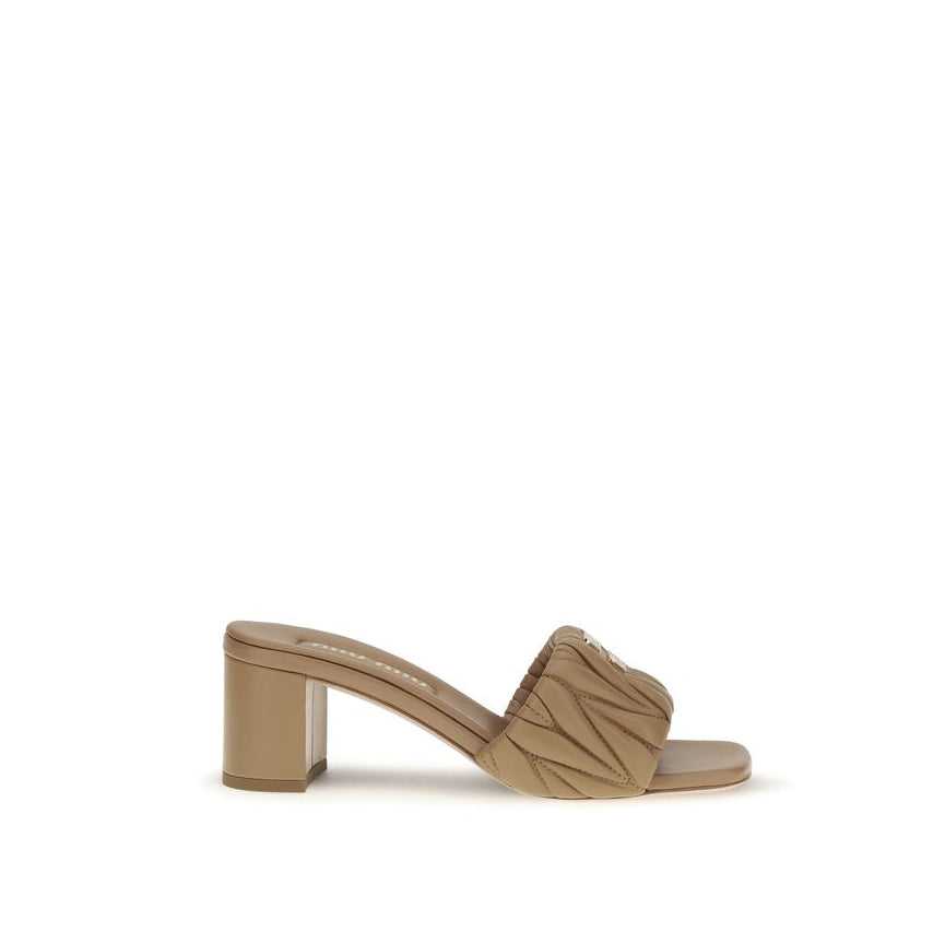 Miu Miu Matelassé Leather Block Heel Sandals - Warm Beige