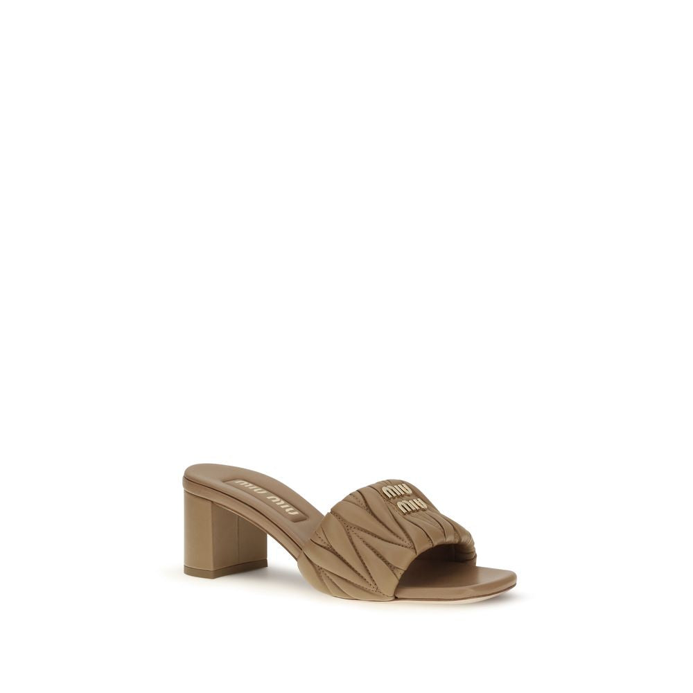 Miu Miu Matelassé Leather Block Heel Sandals - Warm Beige