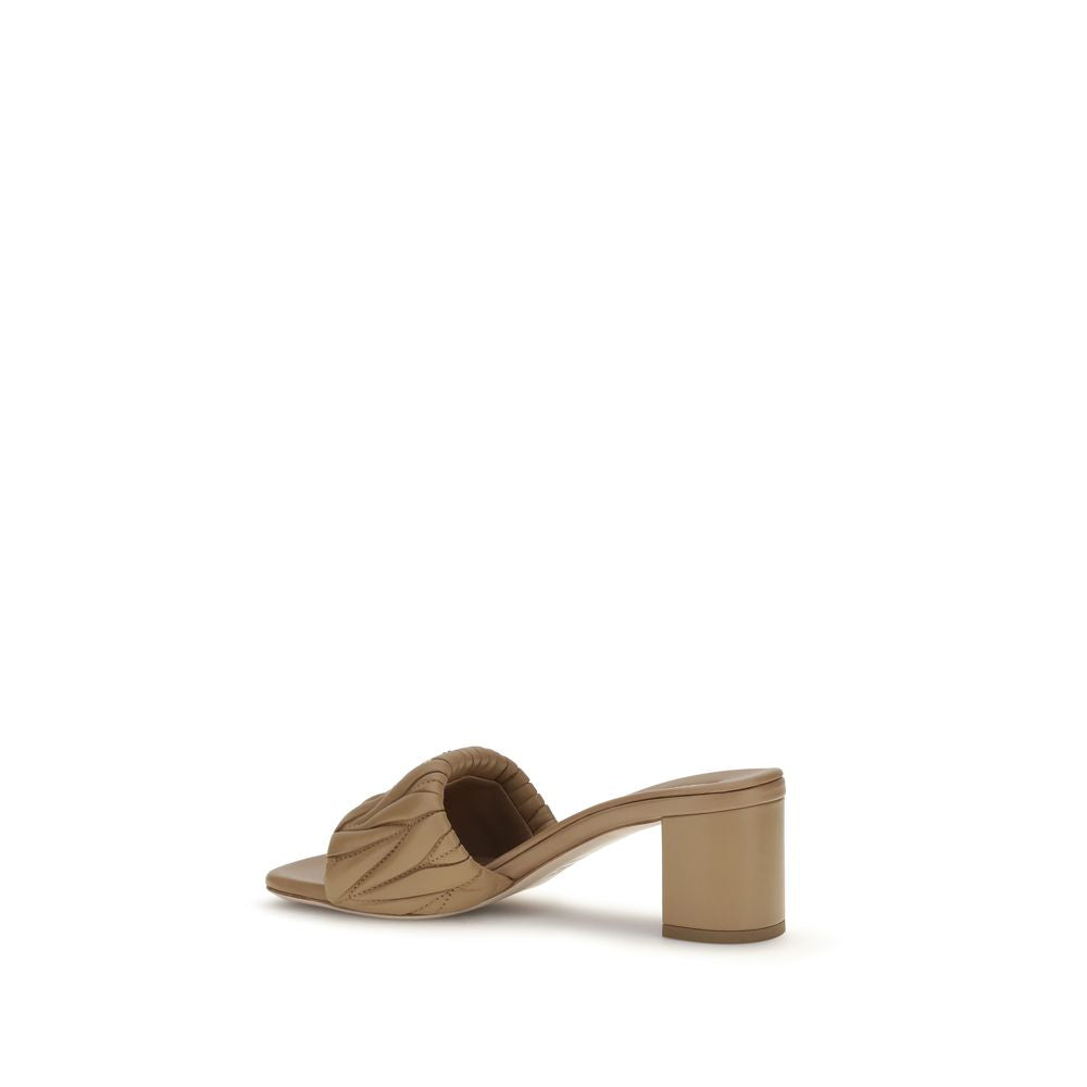 Miu Miu Matelassé Leather Block Heel Mule Sandals - Warm Beige