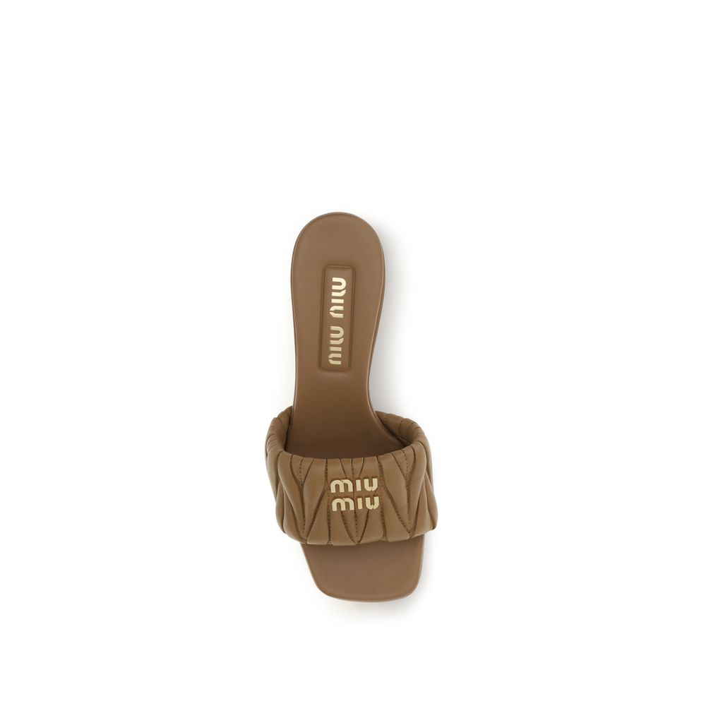 Miu Miu Matelassé Leather Block Heel Sandals - Warm Beige