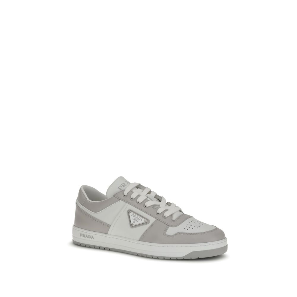 Prada Leather Downtown Low Top Sneakers - Gray/Grey