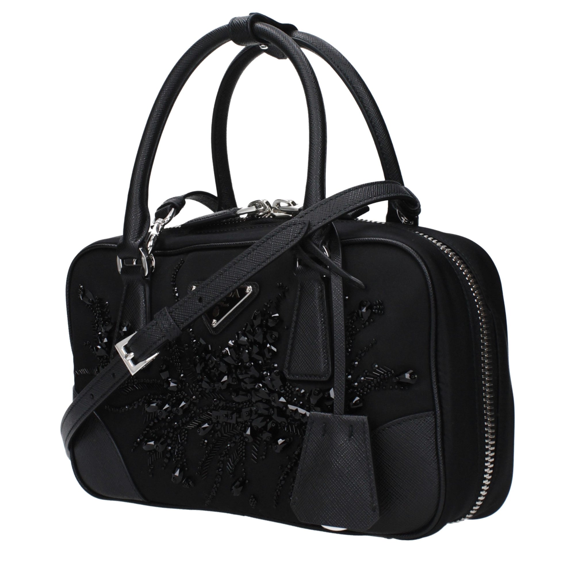 Prada Sequins Fabric Handbag - Black