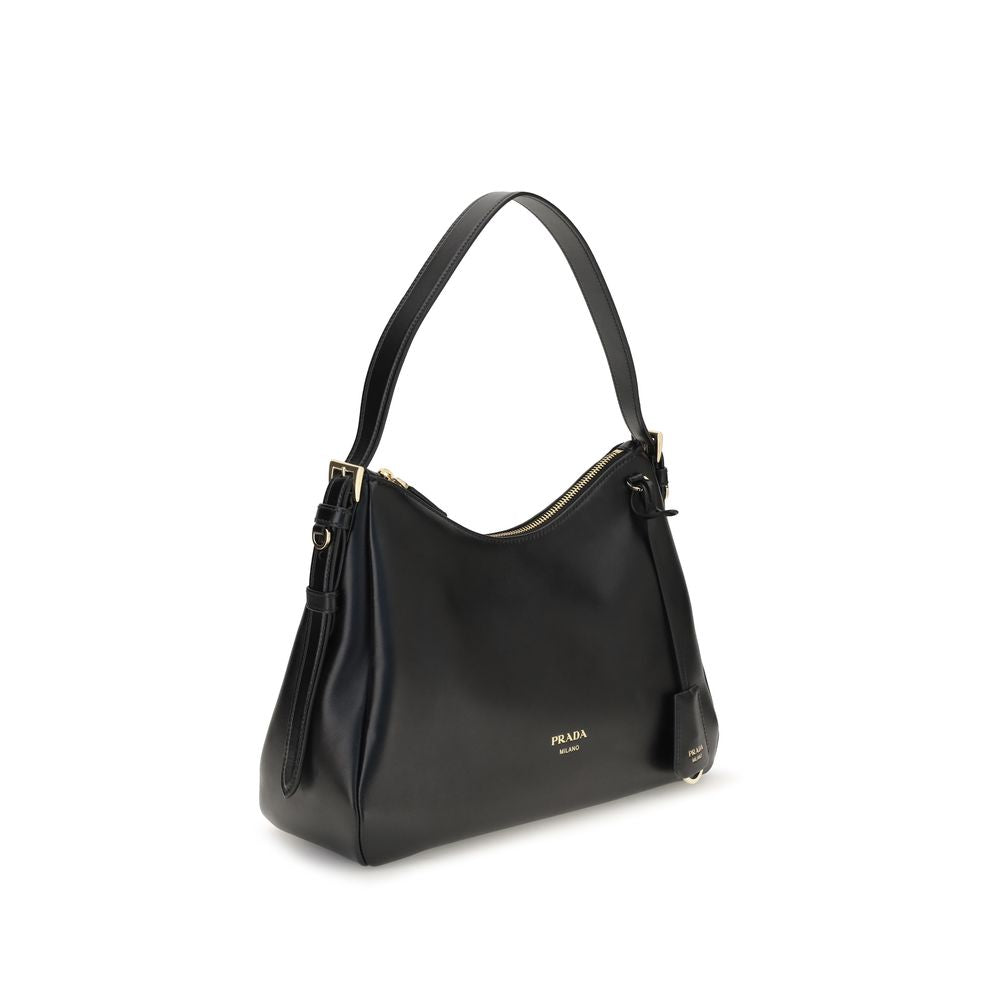 Prada Aimée Medium Leather Shoulder Bag - Black