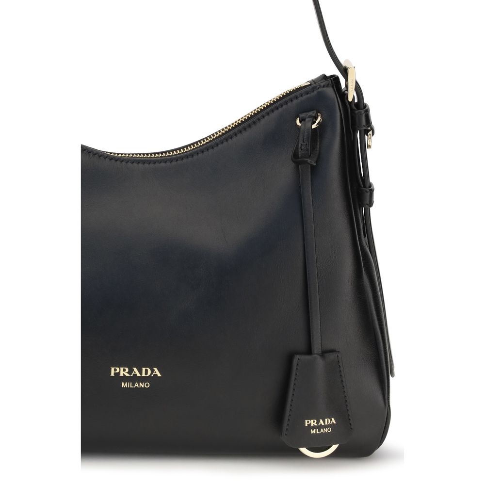 Prada Aimée Medium Leather Shoulder Bag - Black