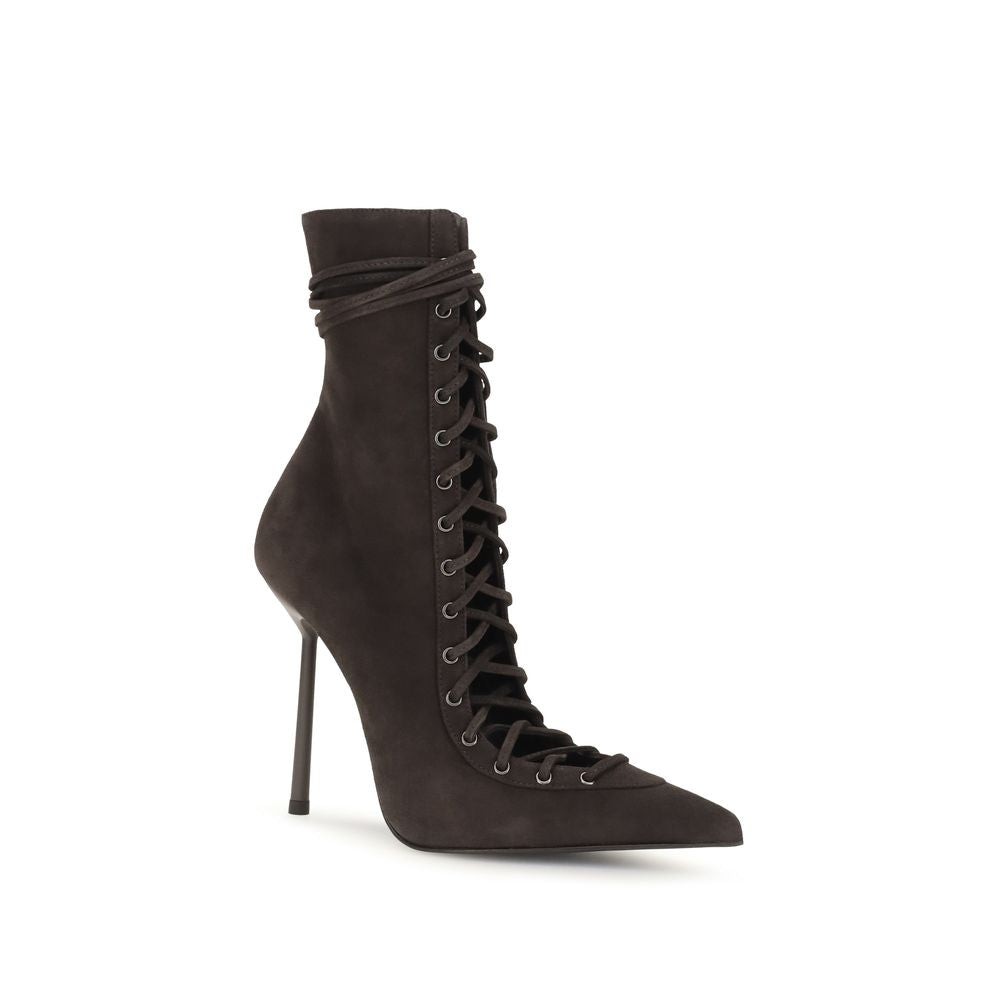 LE SILLA Colette Lace-Up Leather Stiletto Heel Boots - Deep Brown
