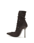 LE SILLA Colette Lace-Up Leather Stiletto Heel Boots - Dark Brown
