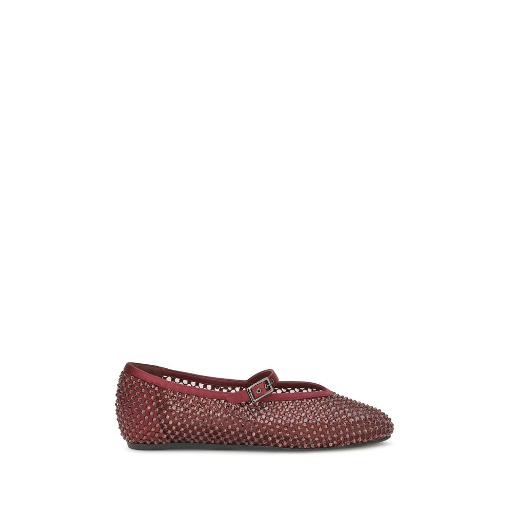 LE SILLA Gilda Embellished Leather Mary Jane-Ballet Flats - Burgundy