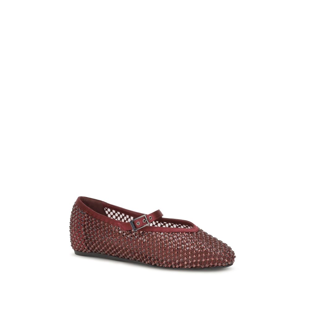 LE SILLA Gilda Embellished Leather Mary Jane-Ballet Flats - Burgundy