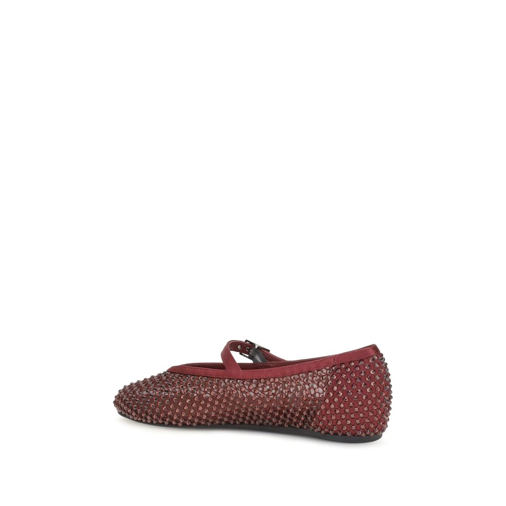 LE SILLA Gilda Embellished Leather Mary Jane-Ballet Flats - Burgundy