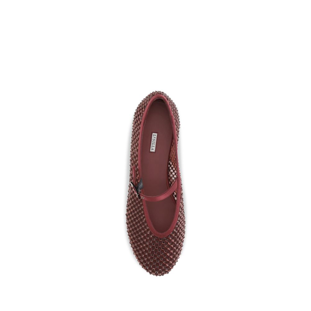 LE SILLA Gilda Embellished Leather Mary Jane-Ballet Flats - Burgundy