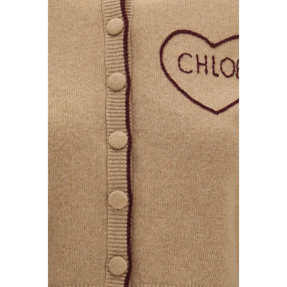 Chloé Wool Heart Logo Cardigan - Beige
