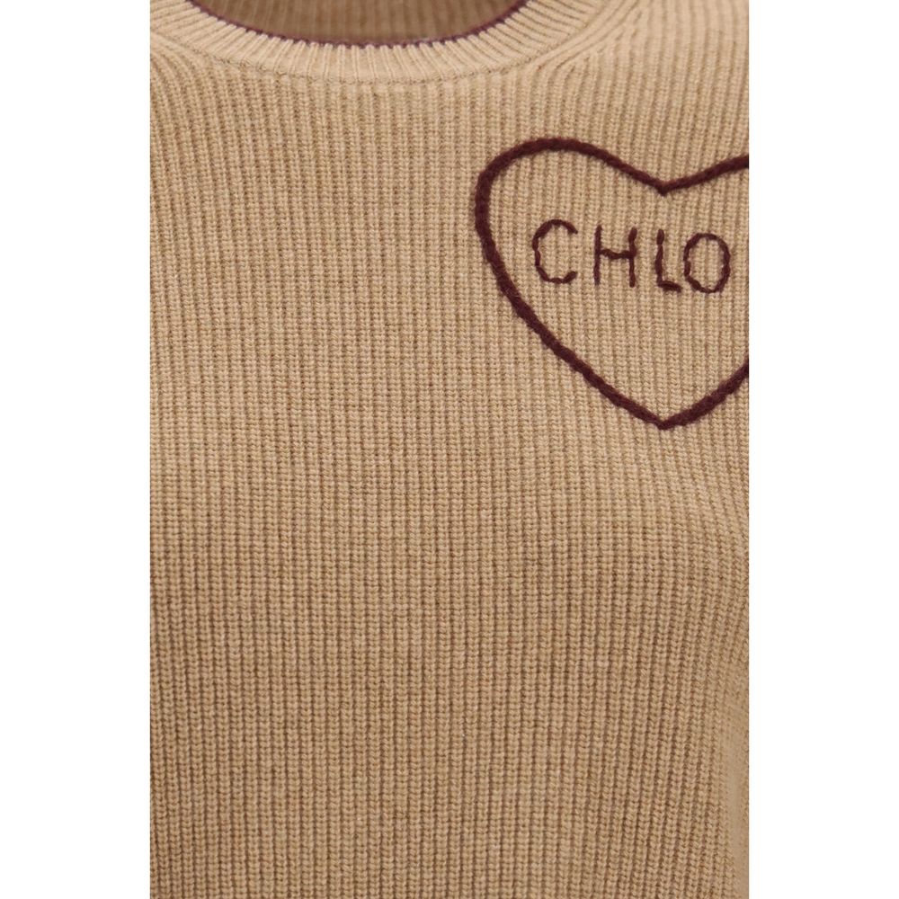Chloé Wool Heart Logo Sweater - Warm Beige