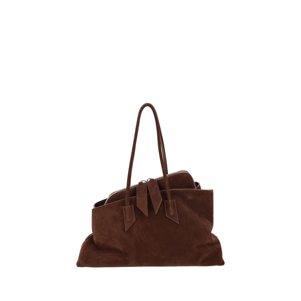 The Attico La Passeggiata Suede Leather Medium Handbag - Chocolate Brown