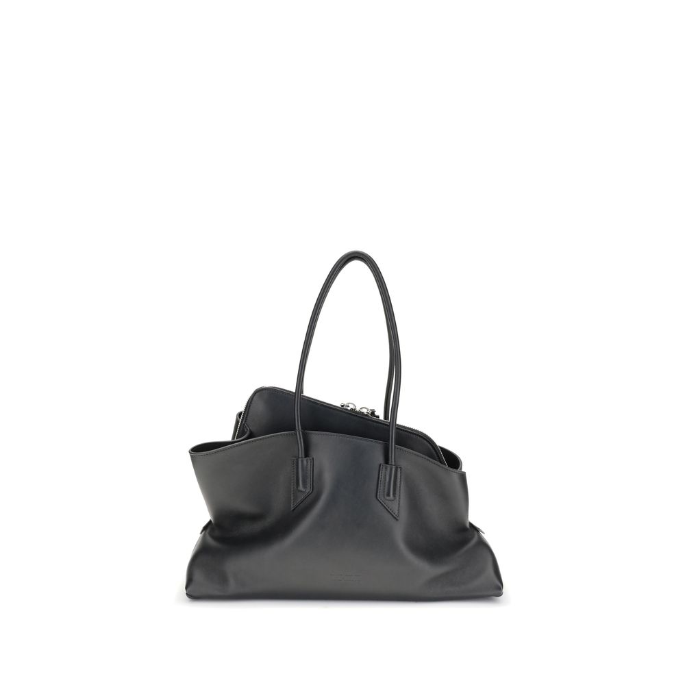 The Attico La Passeggiata Leather Medium Top Handle Handbag- Black
