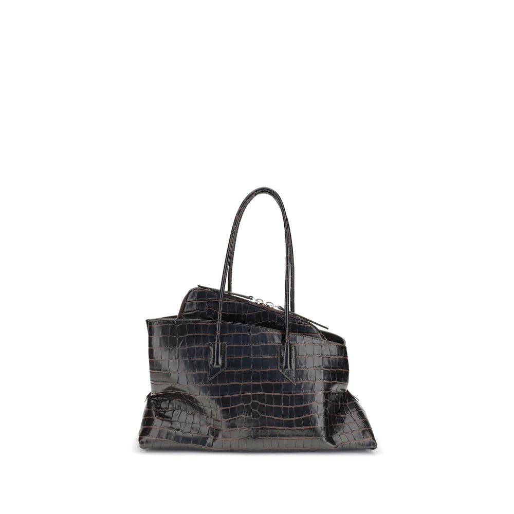 The Attico La Passeggiata Croc Embossed Leather Top Handle Medium Handbag - Espresso Black