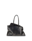 The Attico La Passeggiata Croc Embossed Leather Top Handle Medium Handbag - Espresso Black