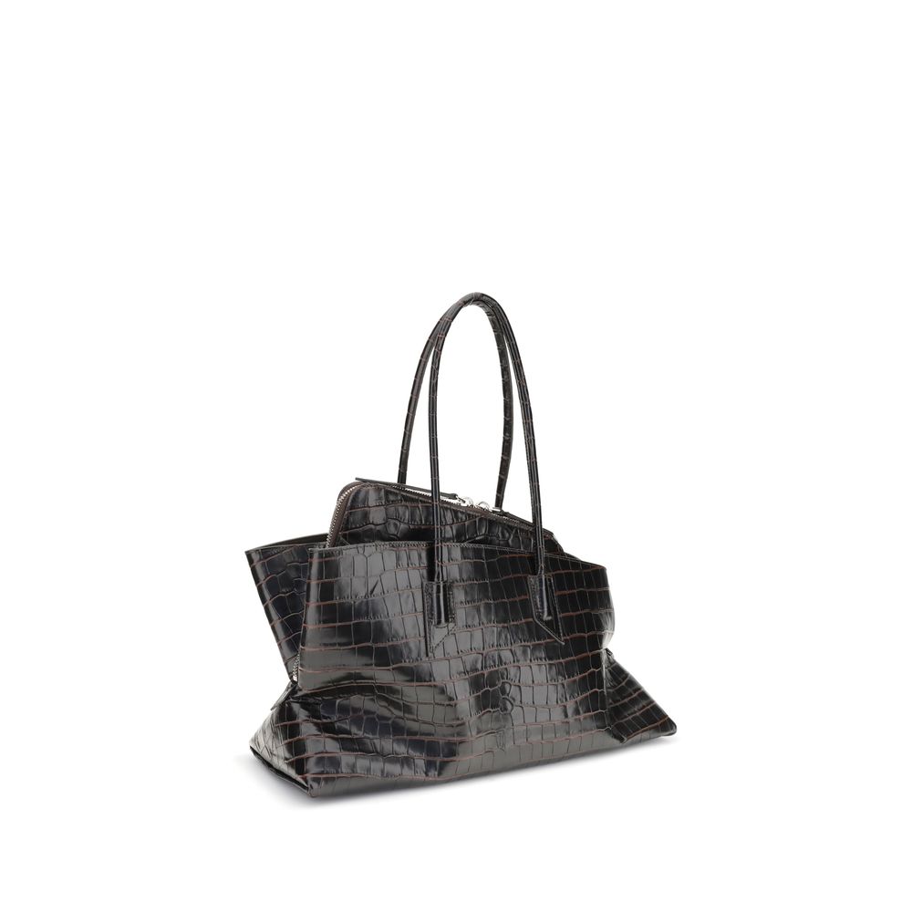 The Attico La Passeggiata Croc Embossed Leather Top Handle Medium Handbag - Espresso Black