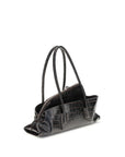 The Attico La Passeggiata Croc Embossed Leather Small Top Handle Handbag - Espresso Black