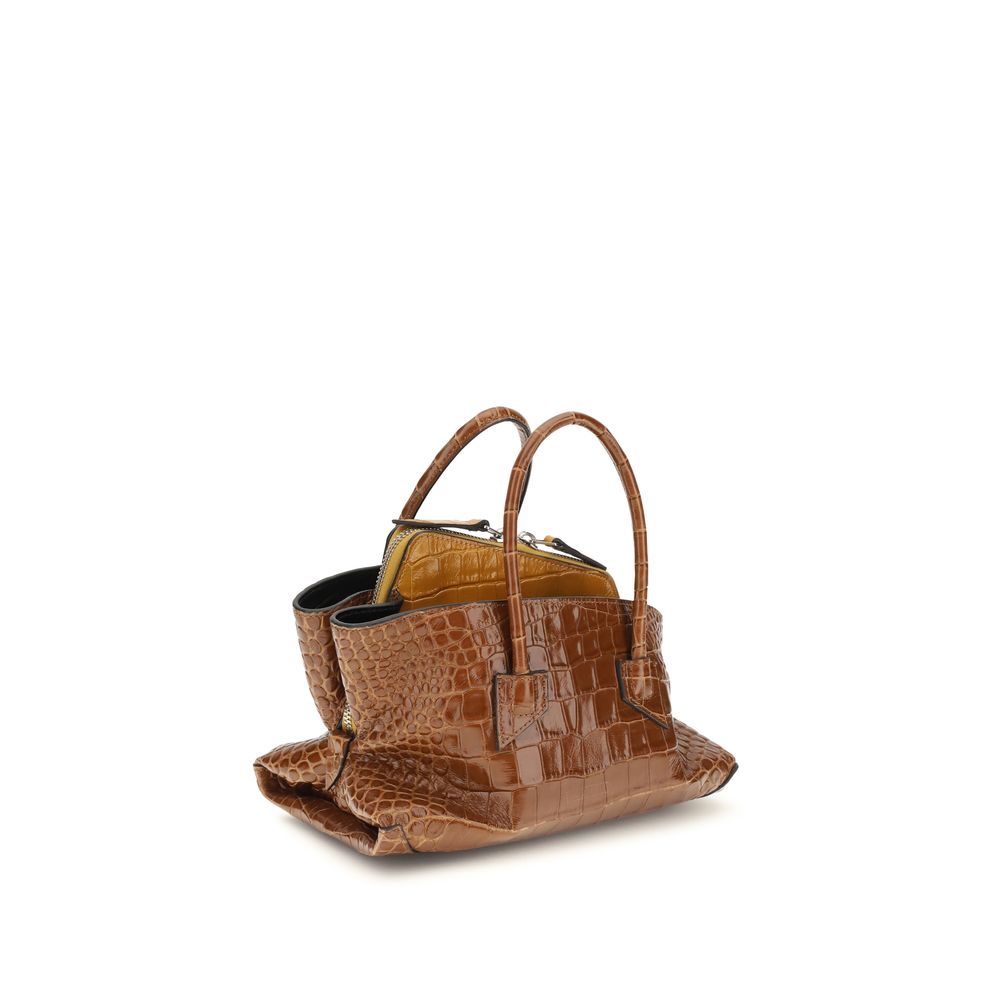 The Attico La Passeggiata Croc Embossed Leather Mini Top Handle Handbag - Tan Brown