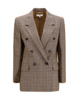 Chloé Wool Checkered Double-Breasted Blazer - Taupe Brown