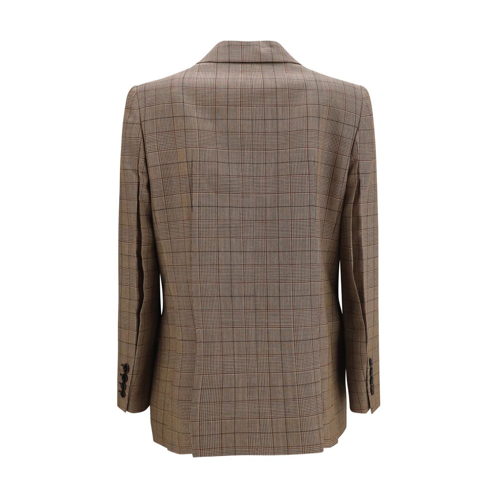 Chloé Wool Checkered Double-Breasted Blazer - Taupe