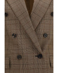 Chloé Wool Checkered Double-Breasted Blazer - Taupe