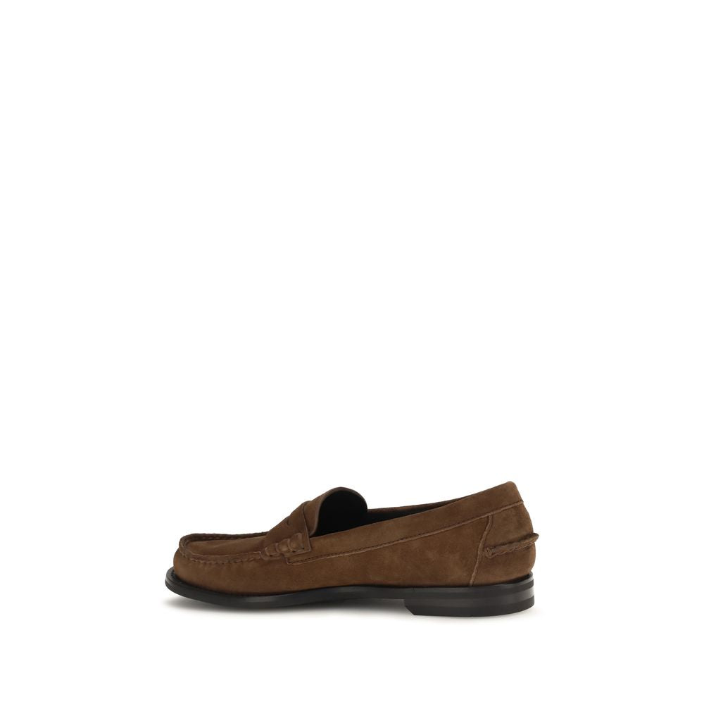 Prada Leather Suede Slip-On Loafers - Dark Brown