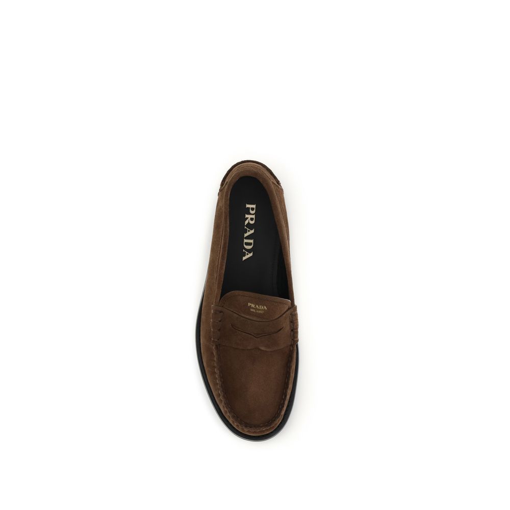 Prada Leather Suede Slip-On Loafers - Dark Brown