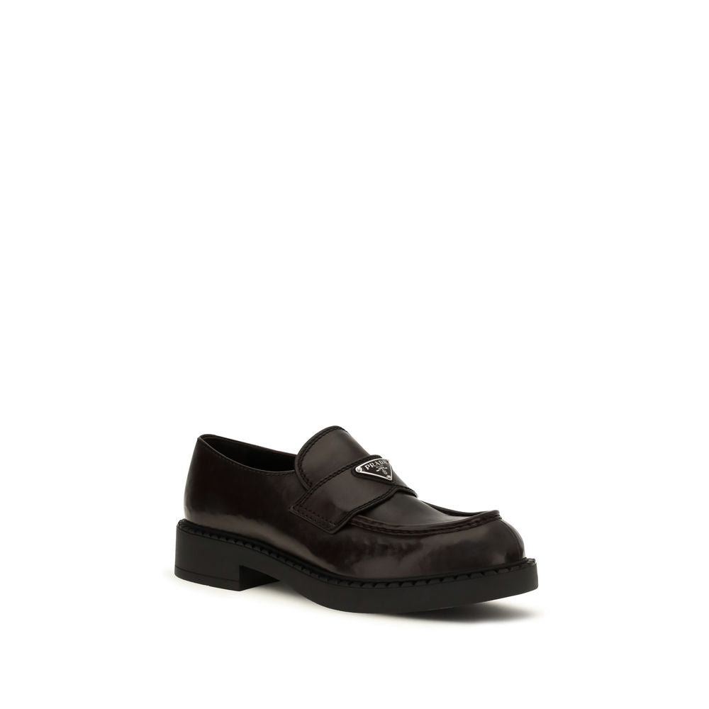 Prada Leather Brushed Slip-On Loafers - Brown