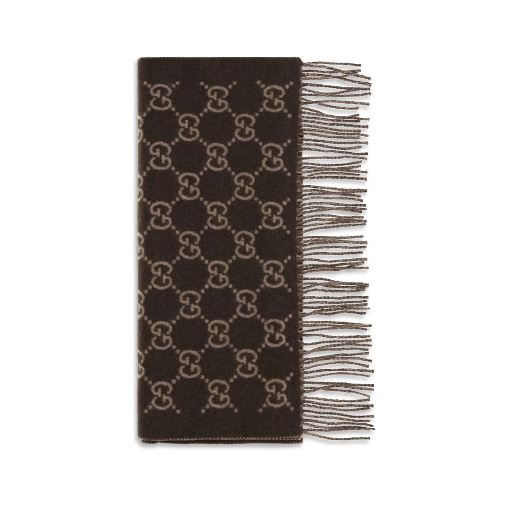 Gucci Cashmere GG Pattern Scarf - Brown