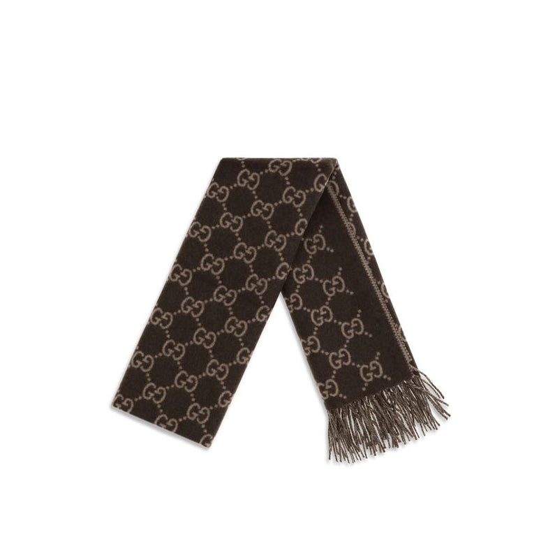 Gucci Cashmere GG Pattern Scarf - Brown