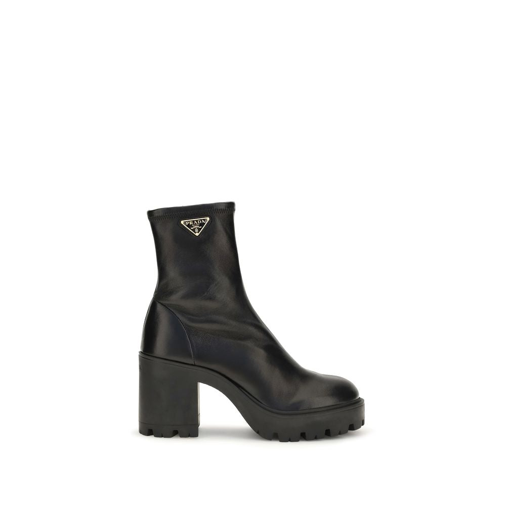 Prada Stretch Leather Ankle Boots - Black