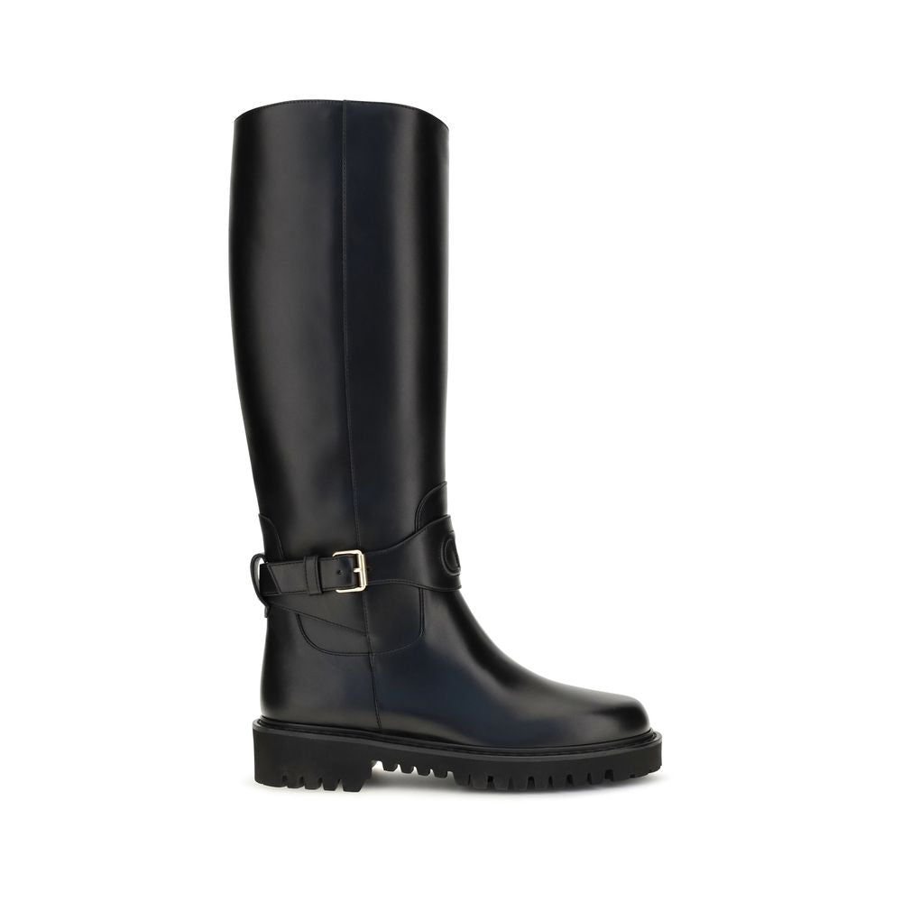 Valentino Garavani VLogo Leather Mid-Calf High Boots - Black