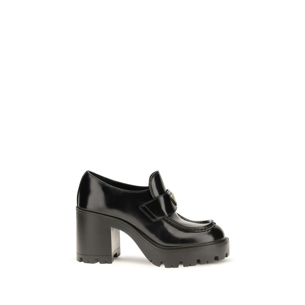 Prada Leather Block Heel Loafers - Black