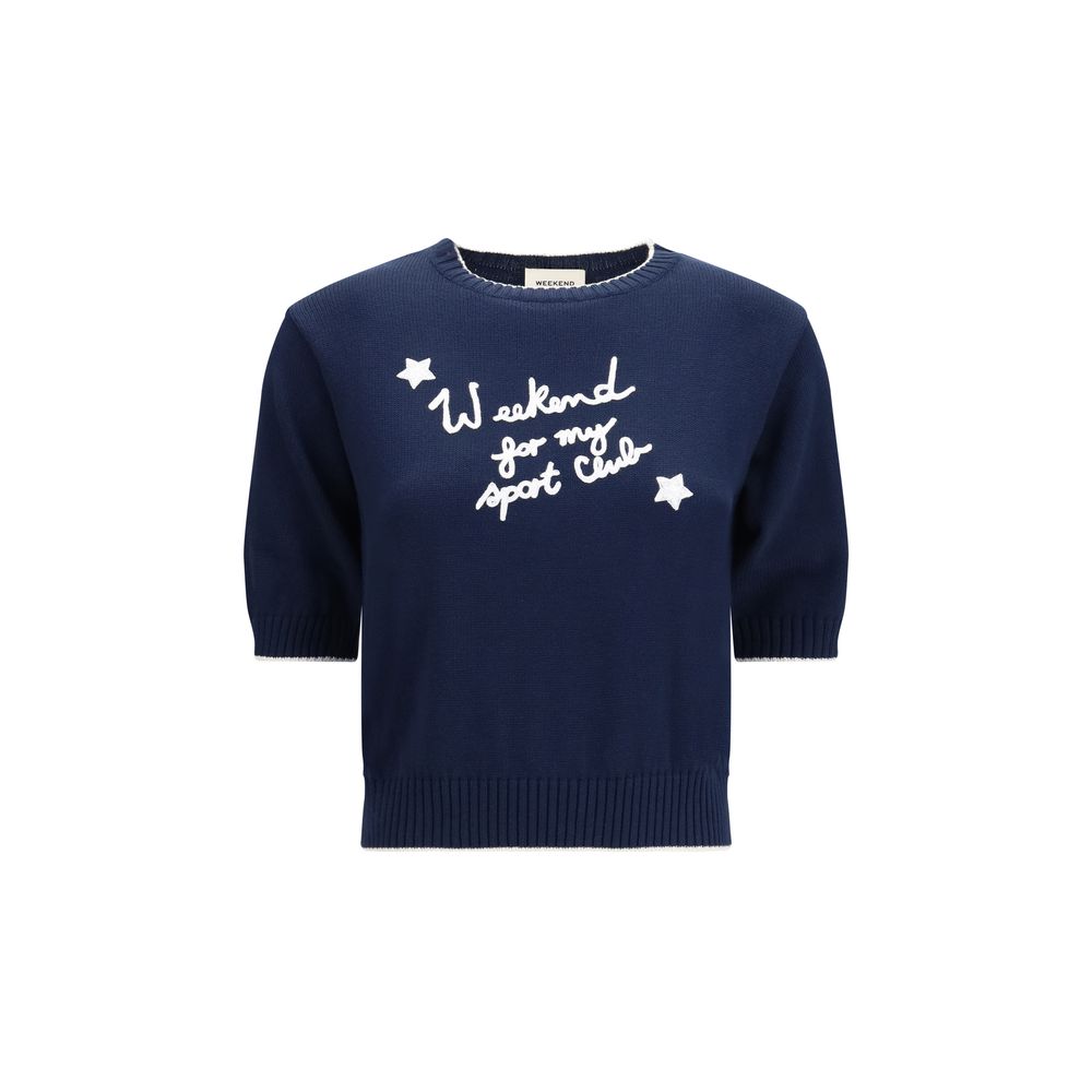Max Mara Cotton Embroidered Short Sleeve Sweater - Blue