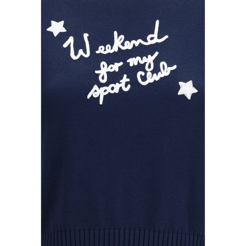 Max Mara Embroidered Short Sleeve Cotton Knit Top - Blue