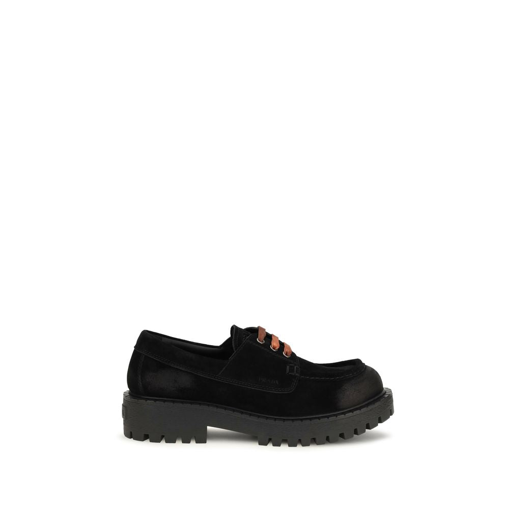 Prada Suede Lace-Up Loafers - Black