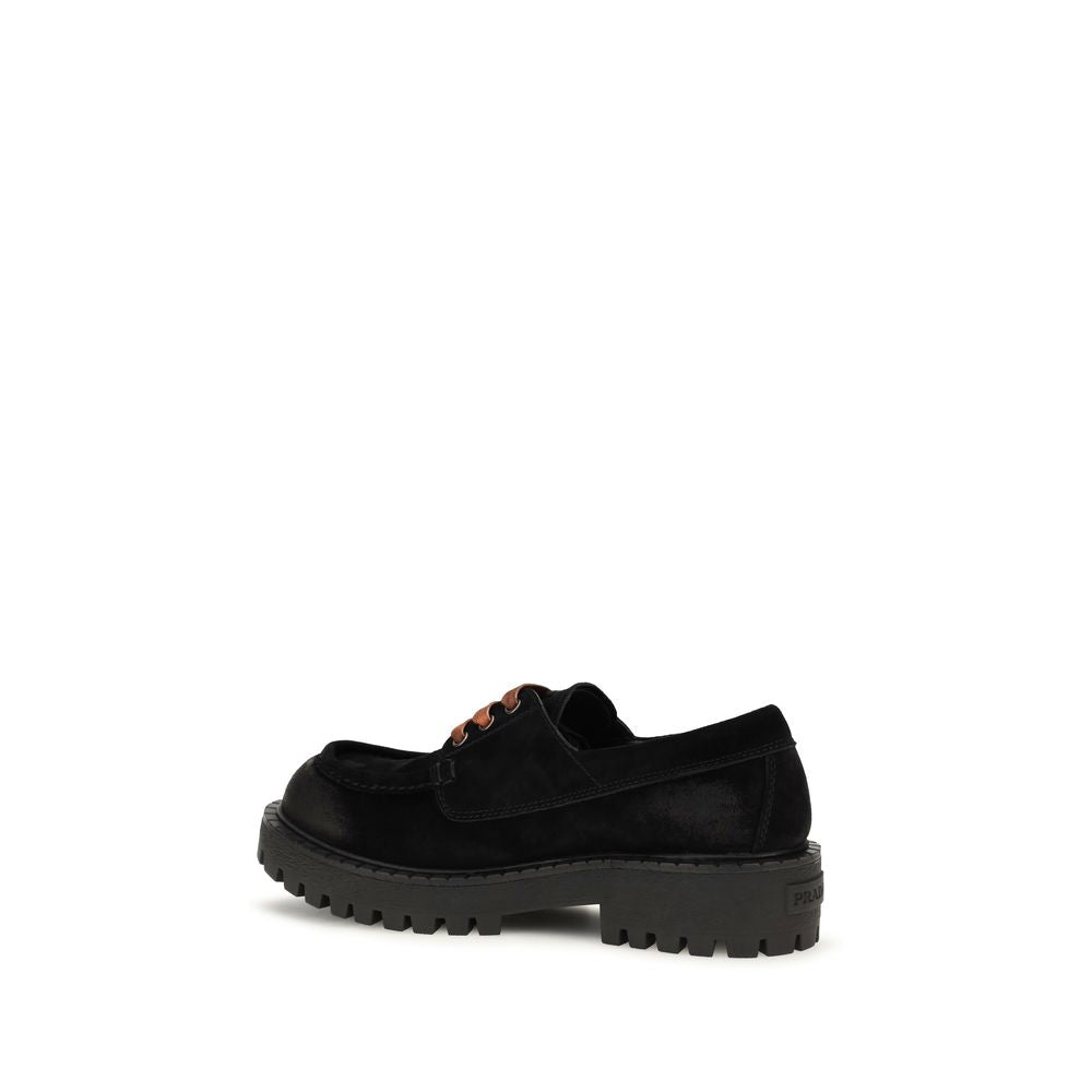 Prada Suede Lace-Up Loafers - Black