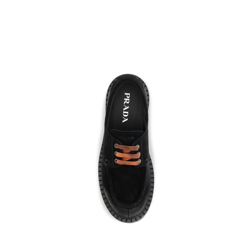 Prada Suede Lace-Up Loafers - Black