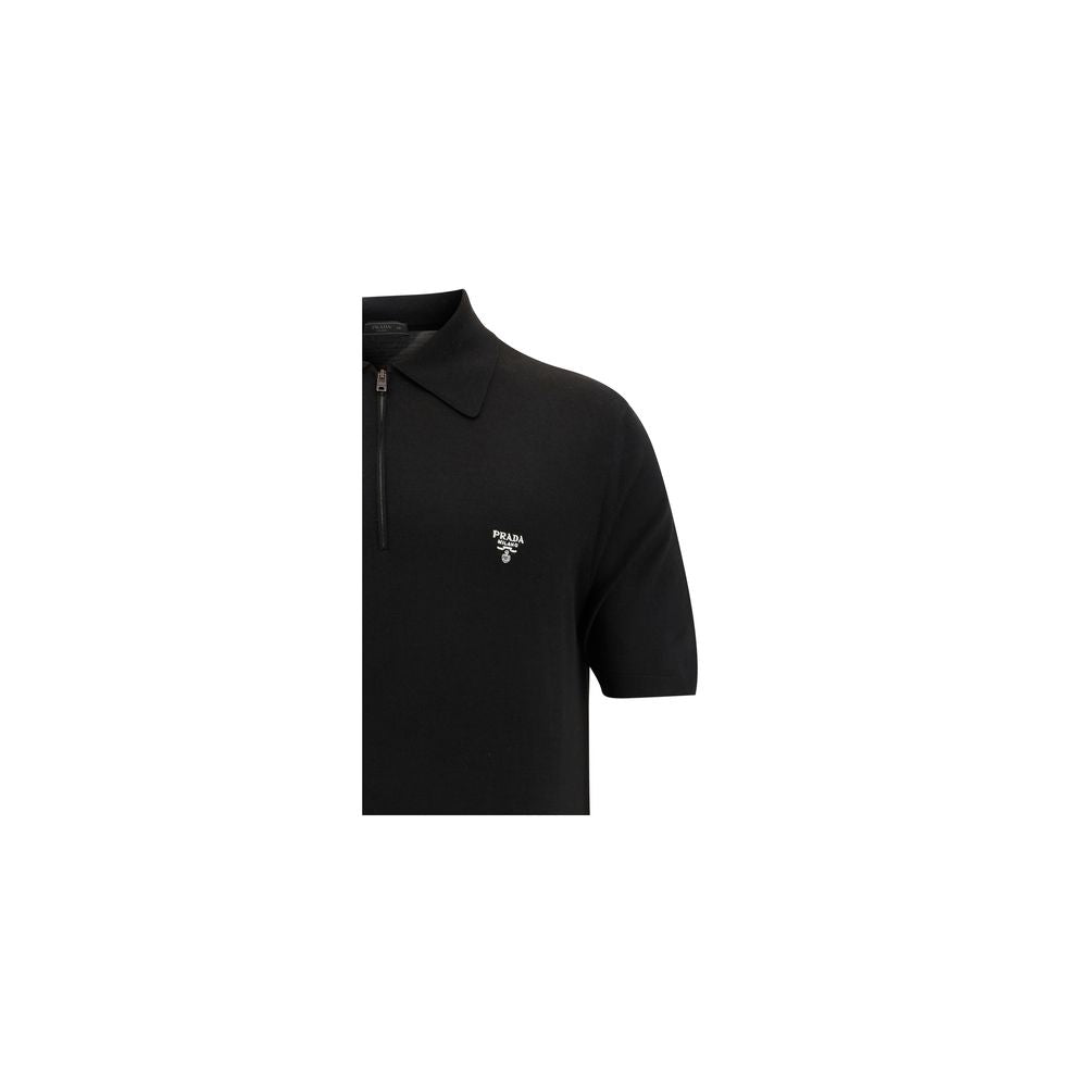 Prada Wool Half-Zip Polo Shirt - Black