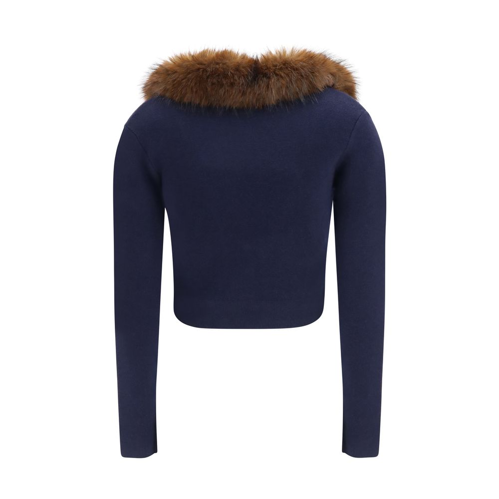 Self-Portrait Wool-Cashmere Faux Fur Collar Cardigan - Deep Blue