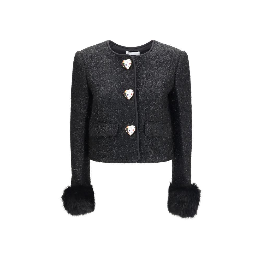 Self-Portrait Bouclé Faux Fur Trim Jacket - Black