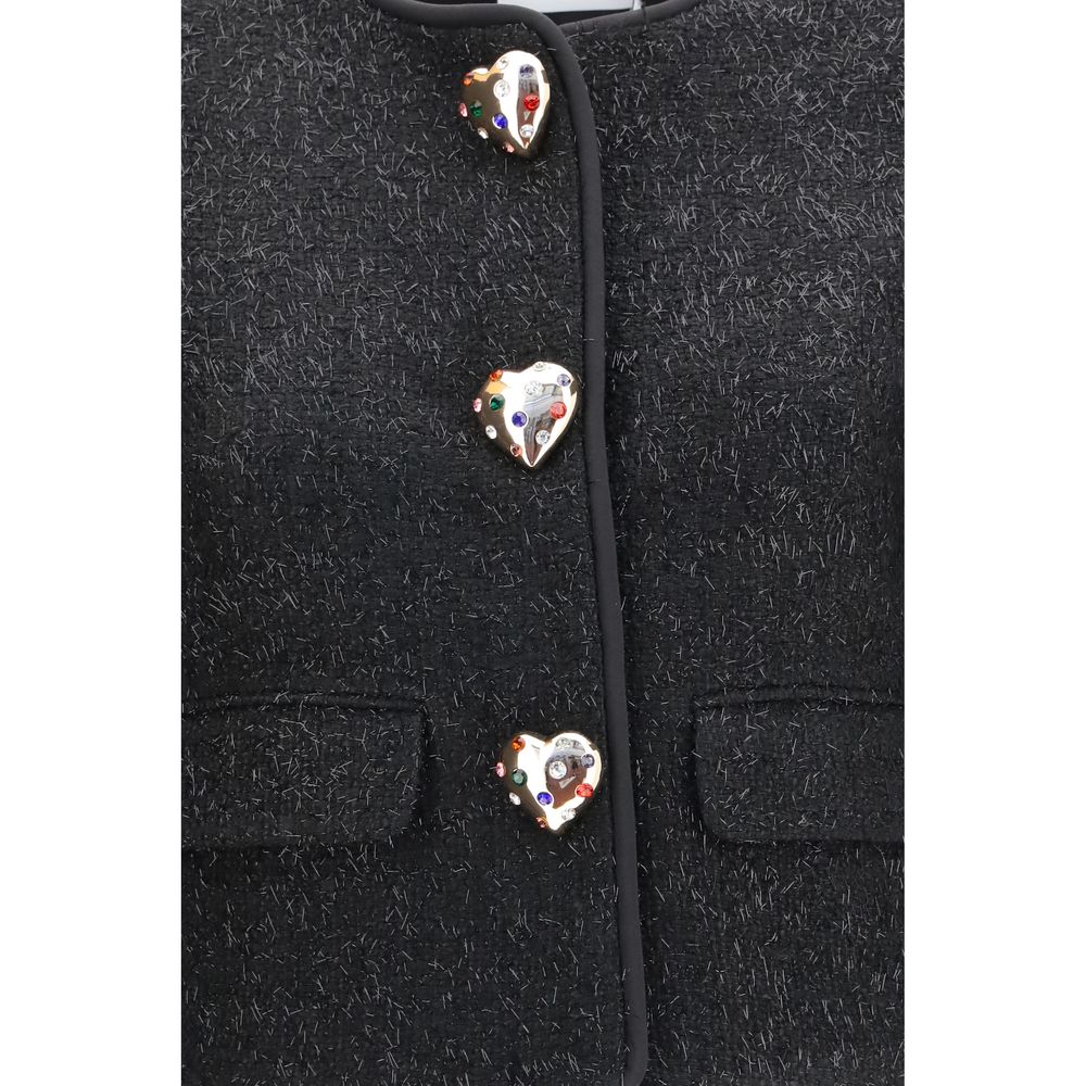 Self-Portrait Bouclé Faux Fur Trim Coat Jacket - Black